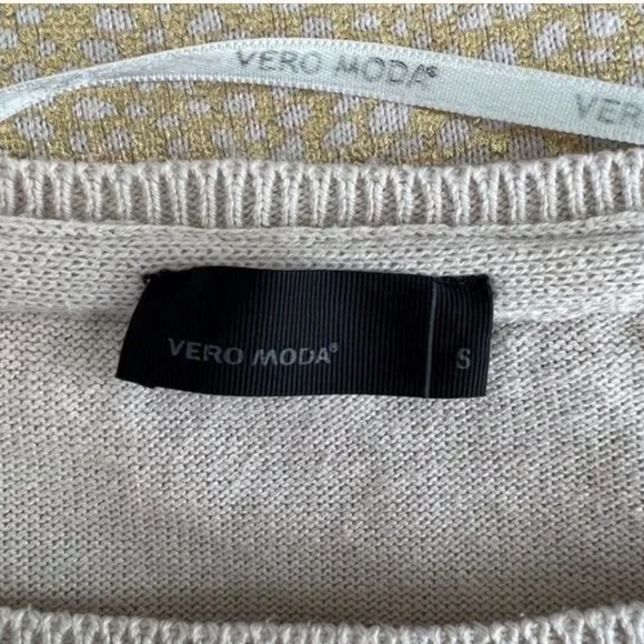 Vero Moda Gold Metallic - Animal Print 3/4 Sleeve Fine Knit Sweater S - Picture 7 of 9